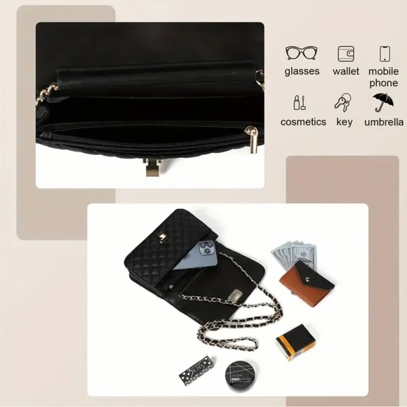 Elegant Black Quilted Chain Bag - Picture 5 of 6